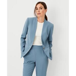 Ann Taylor The Long Cutaway Blazer Fluid Crepe Blue Career Office Womens 16
